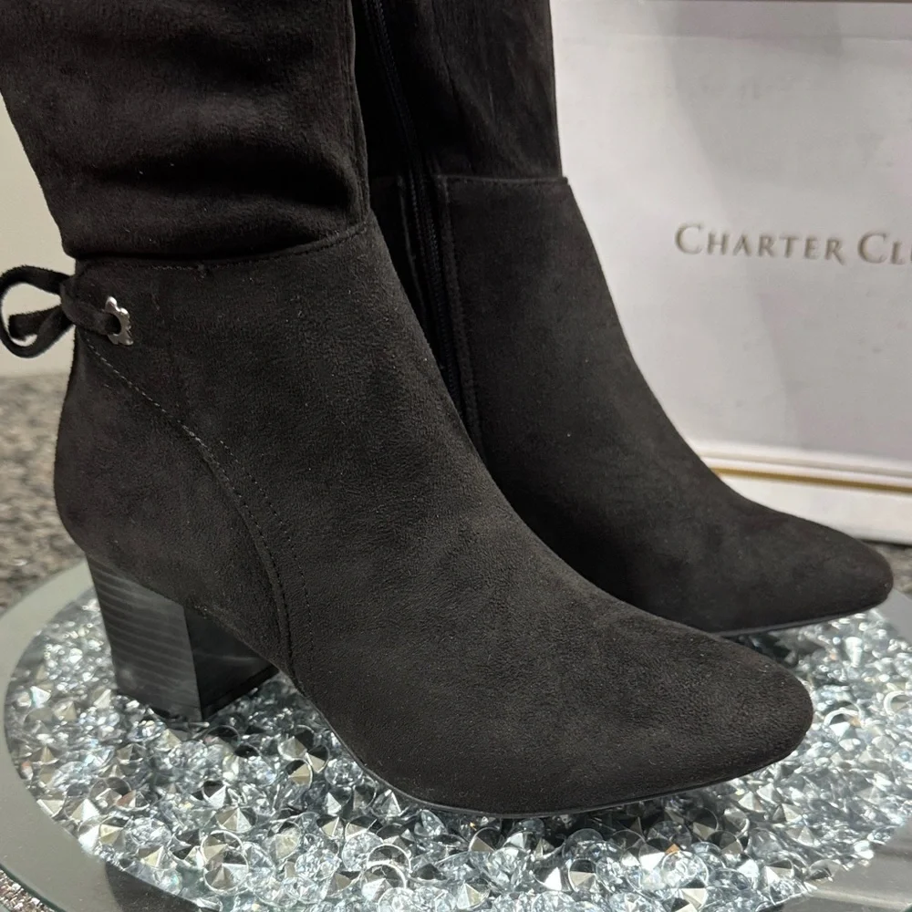 Charter Club Women's tall fabric Black Boots NWT 5.5